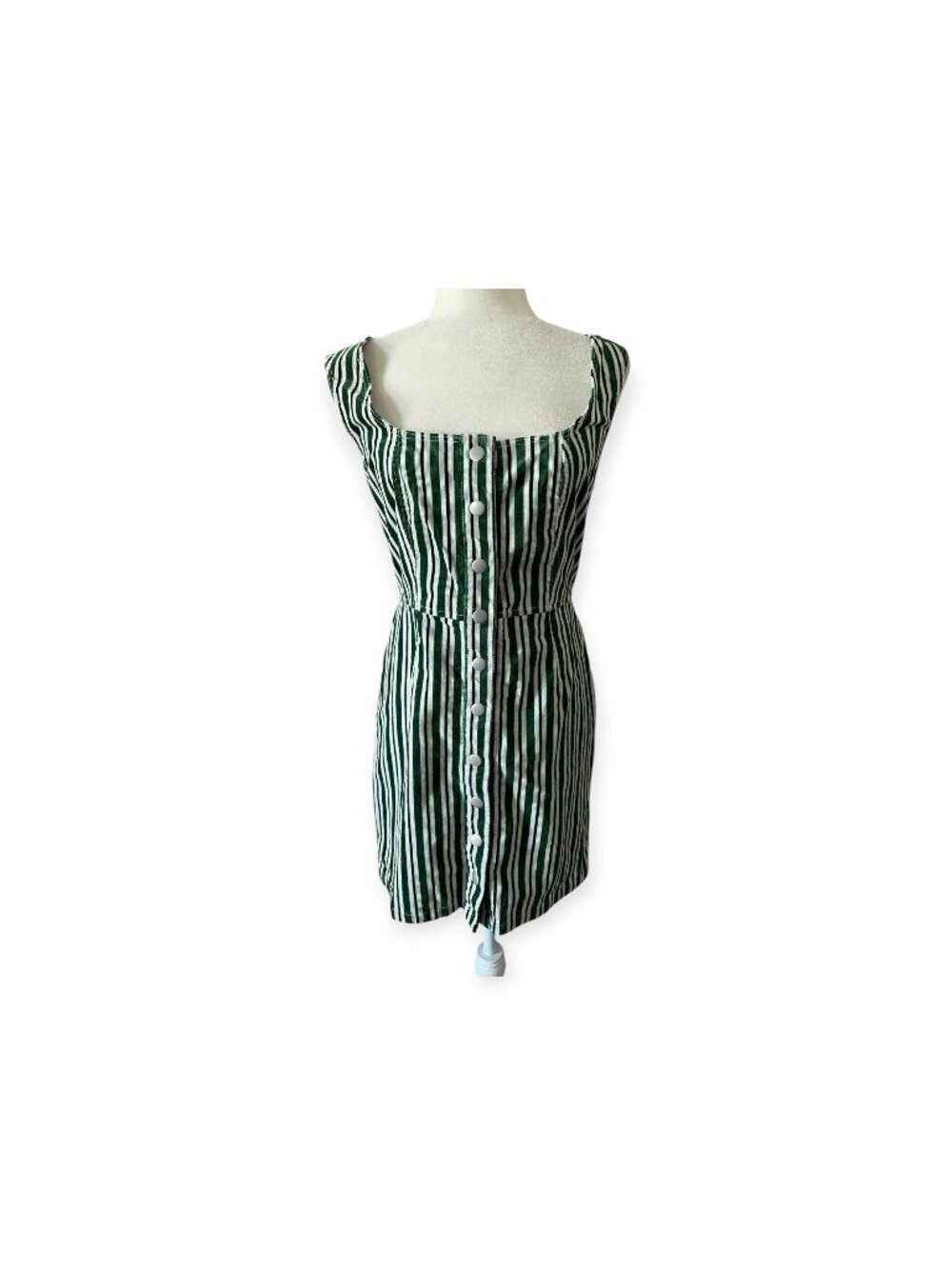 Urban Outfitters Green & White Striped Corduroy Mini Dress SZ 6